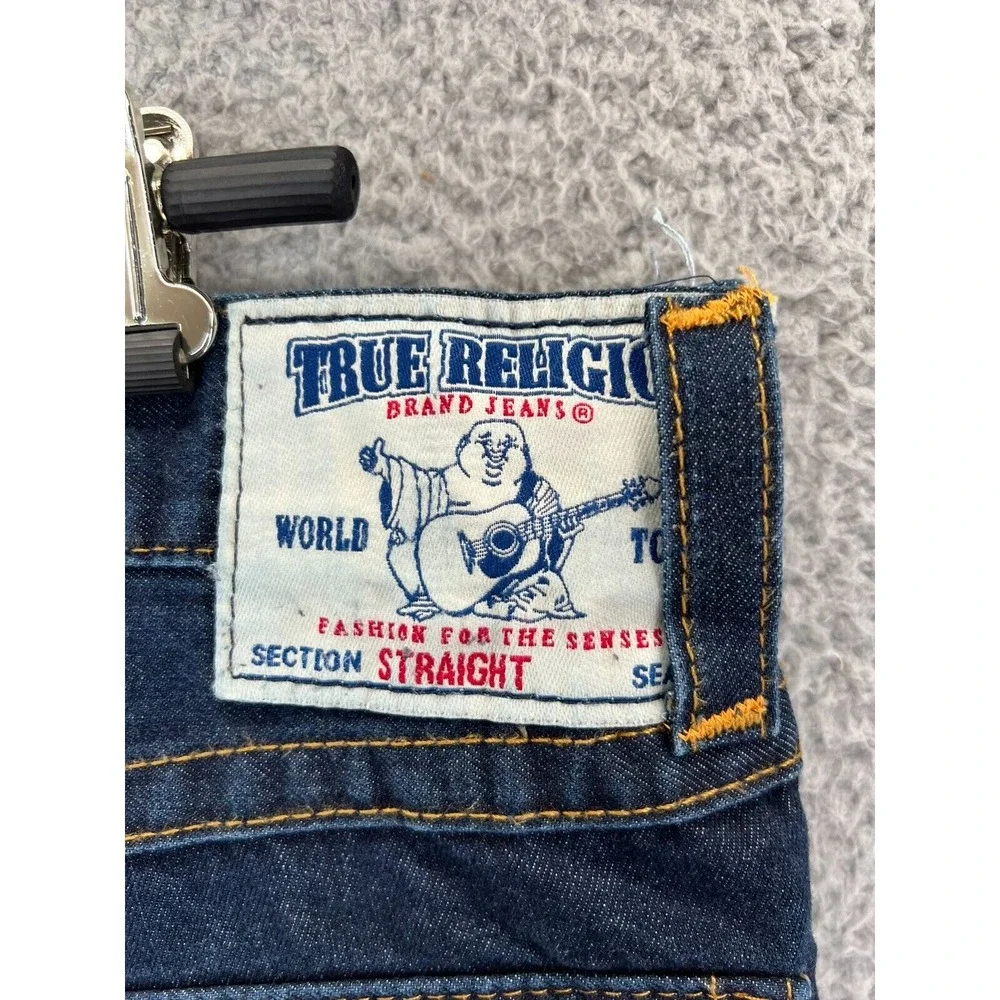 TRUE RELIGION Mens 42 (38x32 Act) Straight Flap Red Orange Blue World Tour Jeans